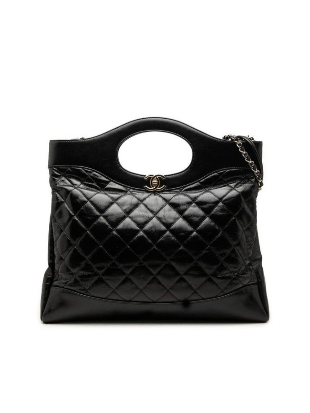Chanel CC Logo 31 Trantian Chain Shoulder Bag Black Gold Calfskin